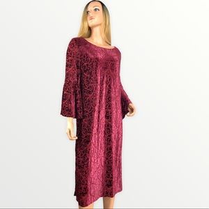 Burgundy Velvet Burnout Sheath Dress